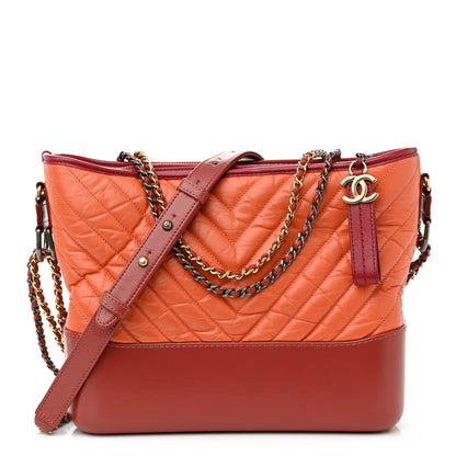 Chanel Aged Calfskin Chevron Quilted Medium Gabrielle Hobo Dark Red Orange 1 of 10