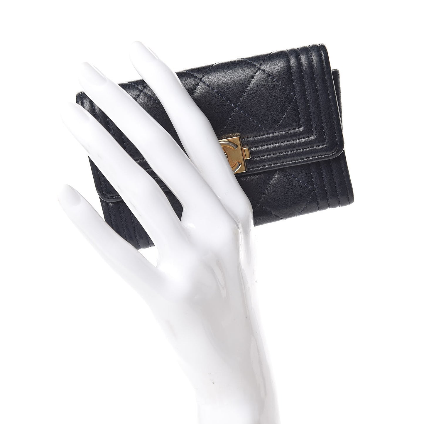 Lambskin Quilted Boy Card Holder Wallet Navy