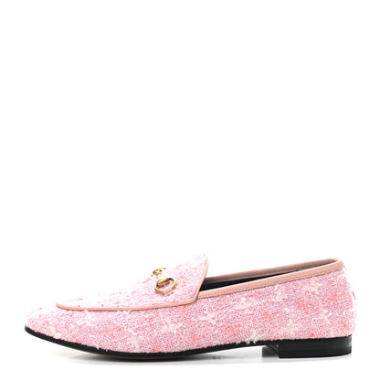 Gucci Wool Tweed Horsebit Womens Jordaan Loafers 40.5 Pink White Perfect Pink 1 of 8