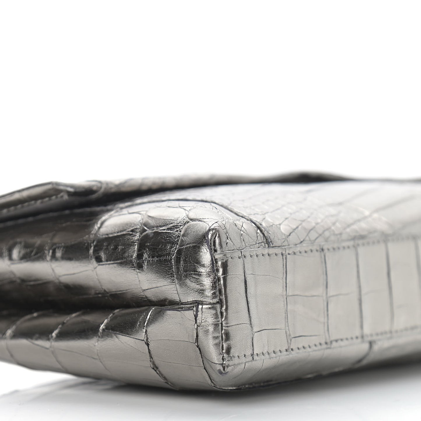 Metallic Crocodile Clutch Silver