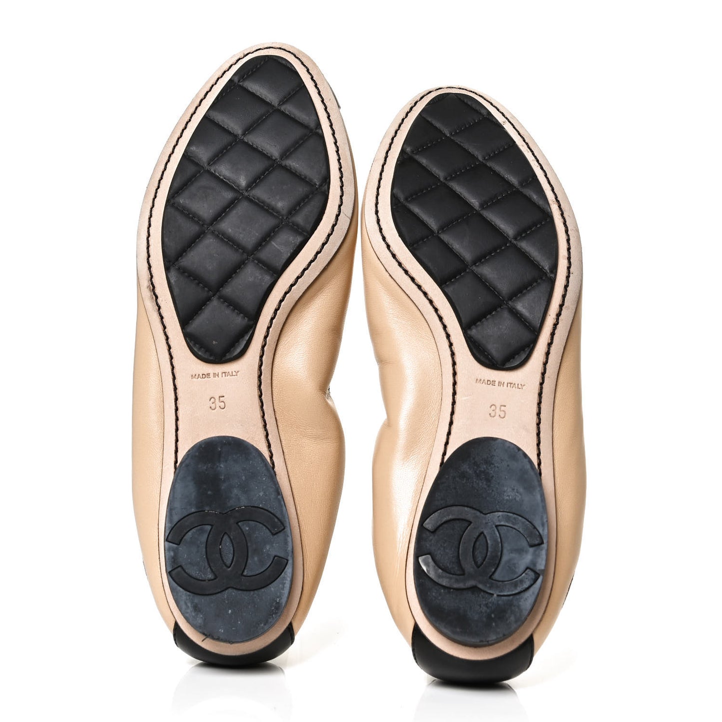 Lambskin CC Elastic Cap Toe Ballerina 35 Flats Beige Black