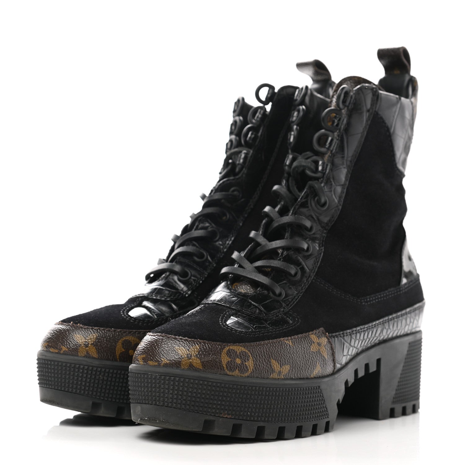 Louis Vuitton Suede Calfskin Monogram Laureate Platform Desert Boots 38 Black 3 of 9