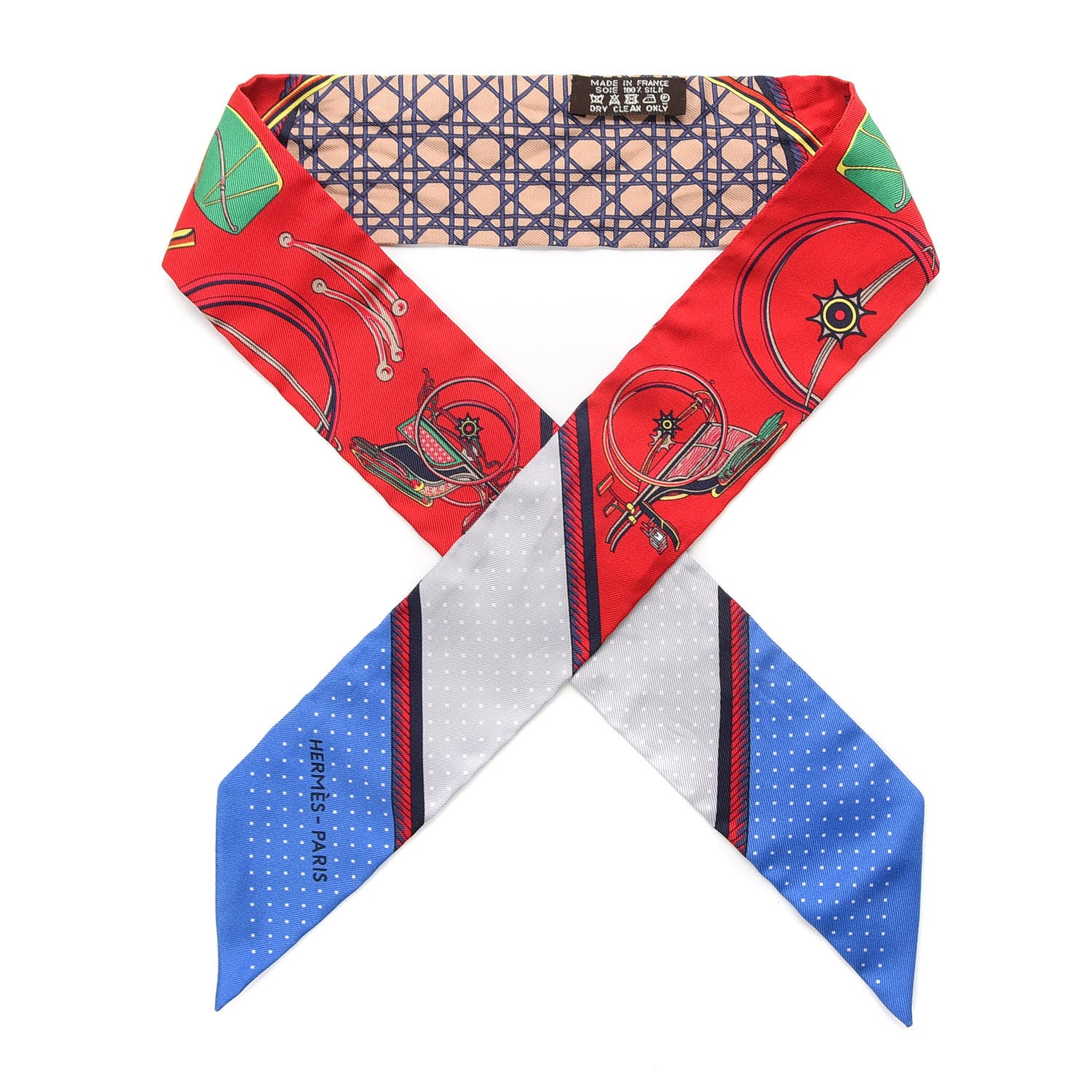 Hermes Silk Les Voitures A Transformation Twilly Rouge Bleu Gris 1 of 4