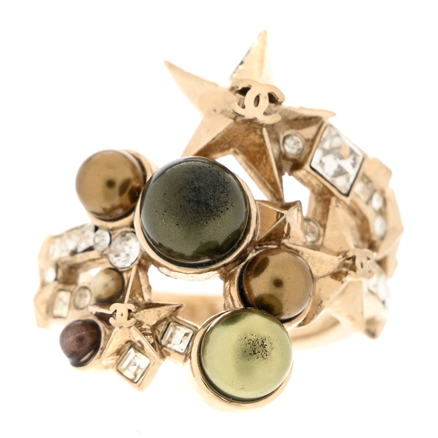 Chanel Resin Pearl Crystal Baguette CC Star 50 5.5 Green Gold 1 of 4