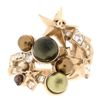 Chanel Resin Pearl Crystal Baguette CC Star 50 5.5 Green Gold 1 of 4