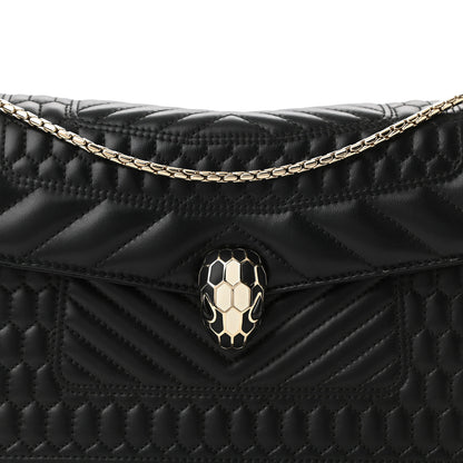 Bulgari Calfskin Quilted Serpenti Forever Shoulder Bag Black 8 of 10