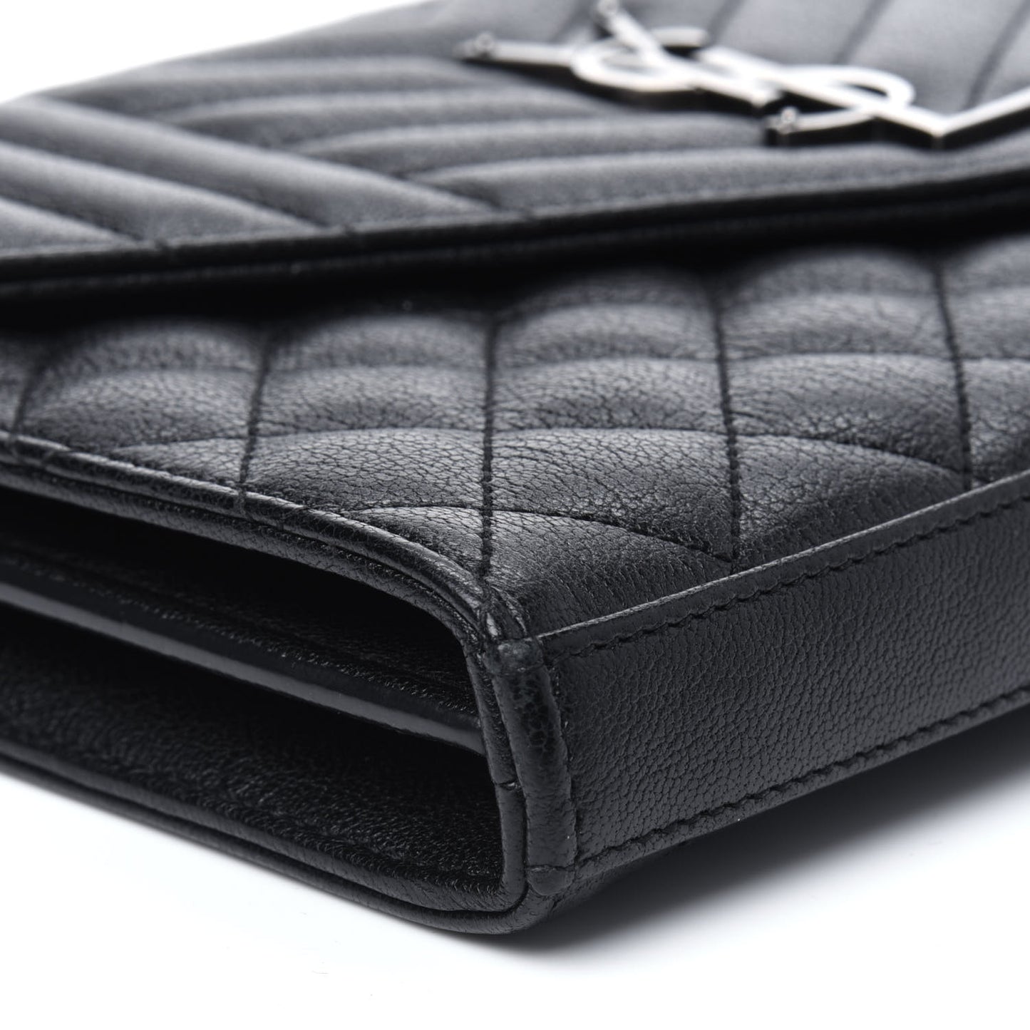 Sheepskin Tri-Quilt Monogram Envelope Chain Wallet Black