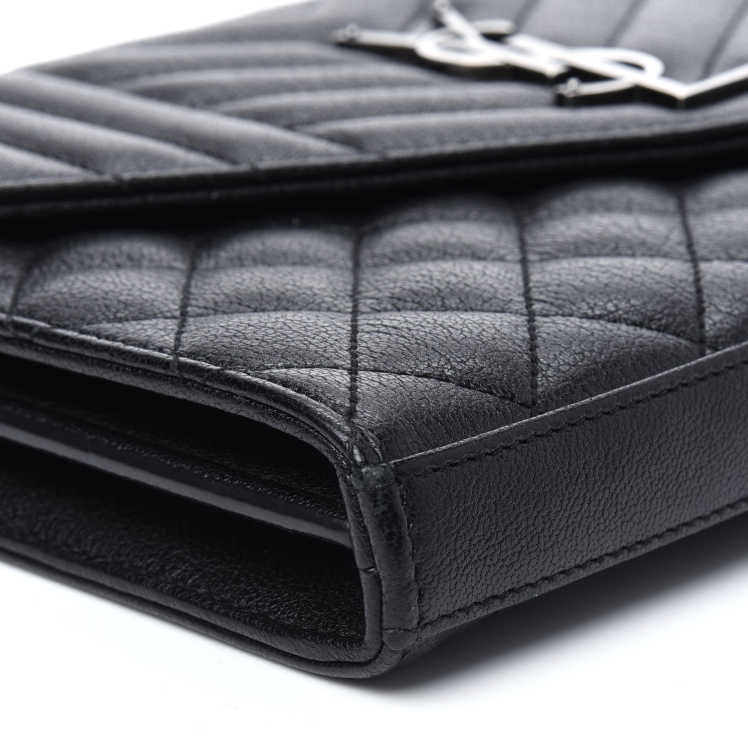 Saint Laurent Sheepskin Tri-Quilt Monogram Envelope Chain Wallet Black 8 of 13