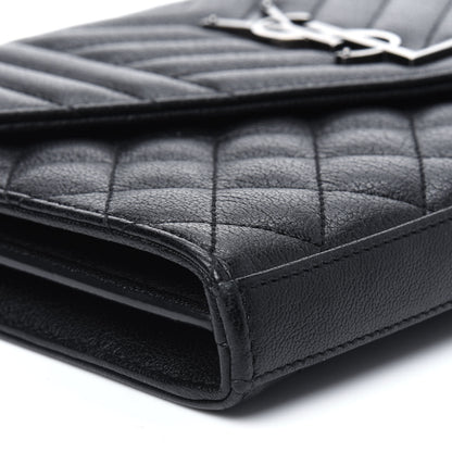 Saint Laurent Sheepskin Tri-Quilt Monogram Envelope Chain Wallet Black 8 of 13