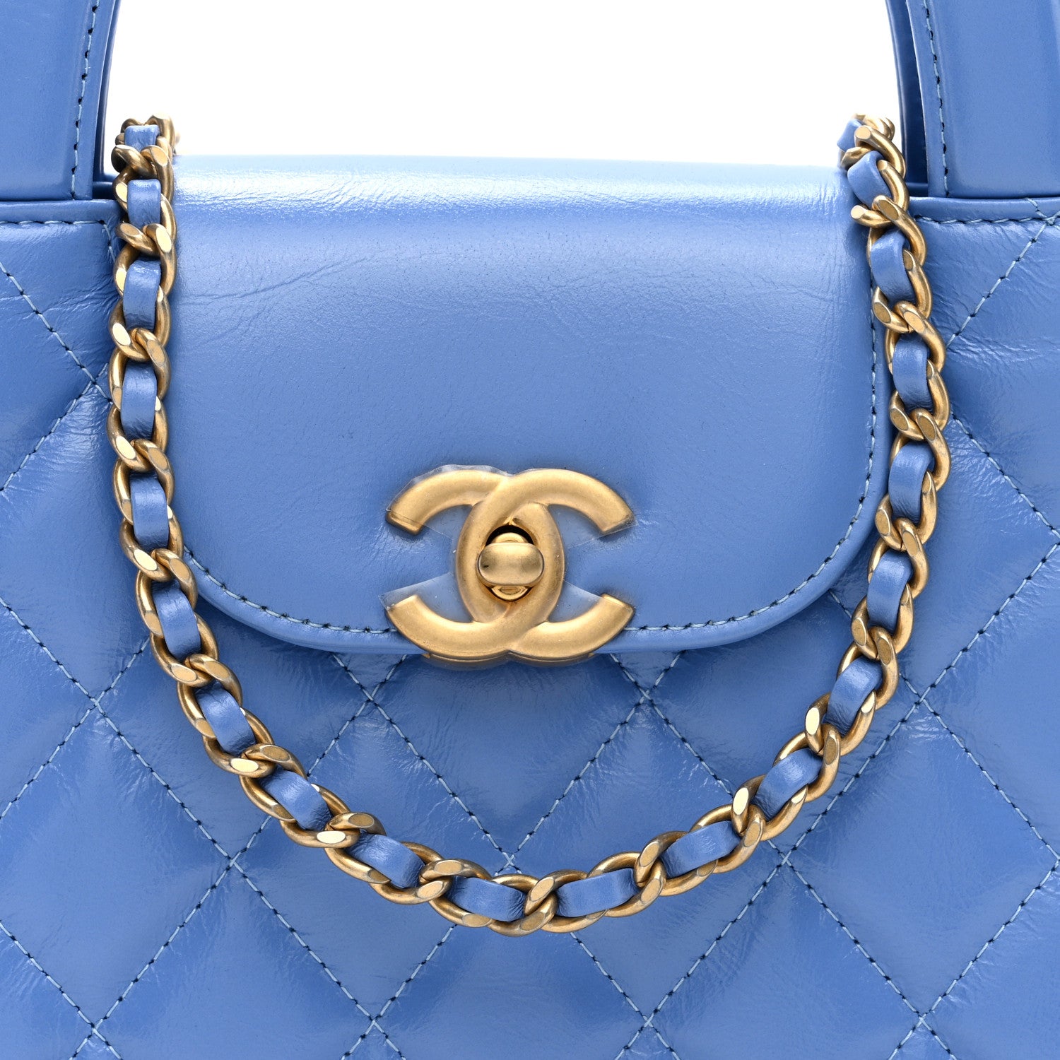 Chanel Shiny Aged Calfskin Quilted Nano Kelly Shopper Blue 8 of 10