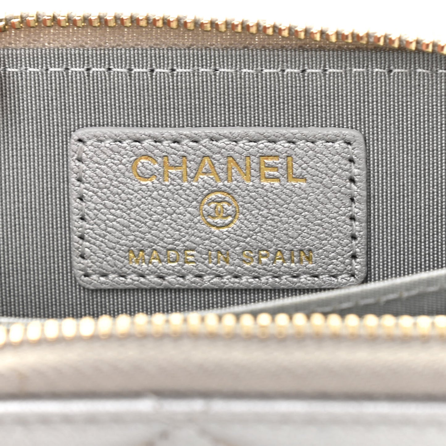 Metallic Goatskin Quilted Chanel 19 Zip Around Coin Purse Wallet Silver