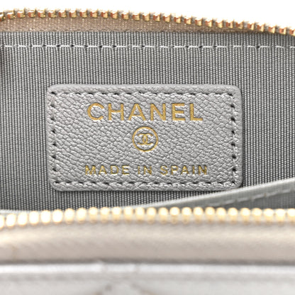 Chanel Metallic Goatskin Quilted Chanel 19 Zip Around Coin Purse Wallet Silver 6 of 8