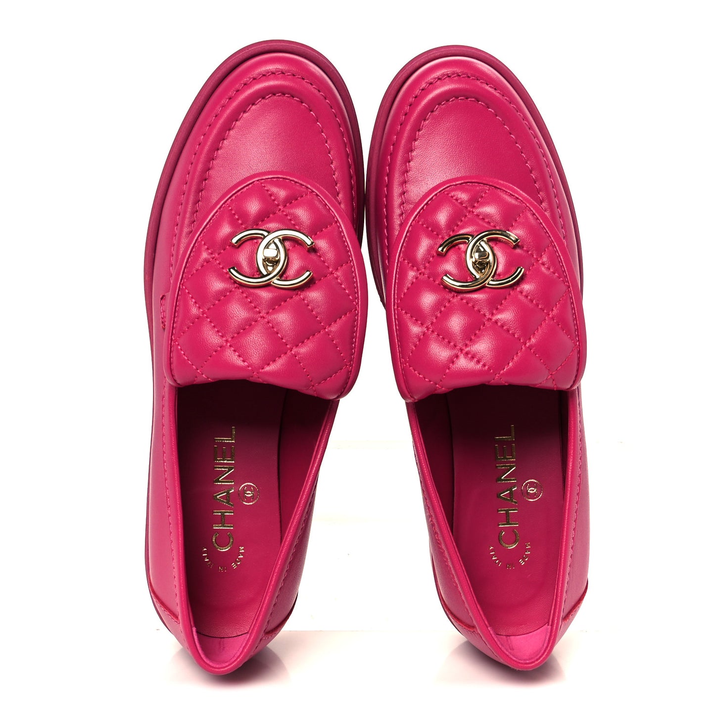 Lambskin Quilted CC Turnlock Loafers 39.5 Fuchsia