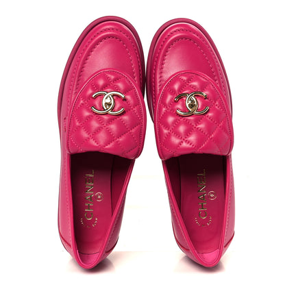 Chanel Lambskin Quilted CC Turnlock Loafers 39.5 Fuchsia 2 of 10