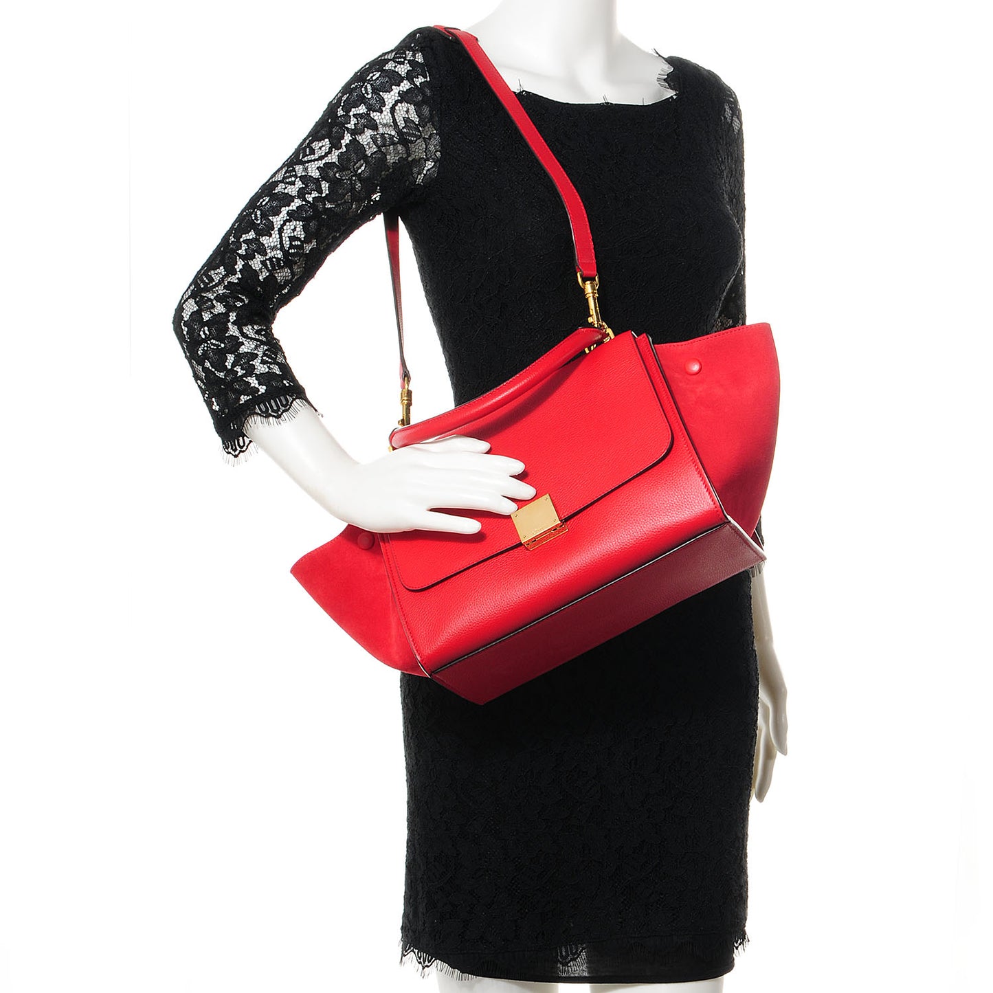 Drummed Leather Suede Small Trapeze Coquelicot