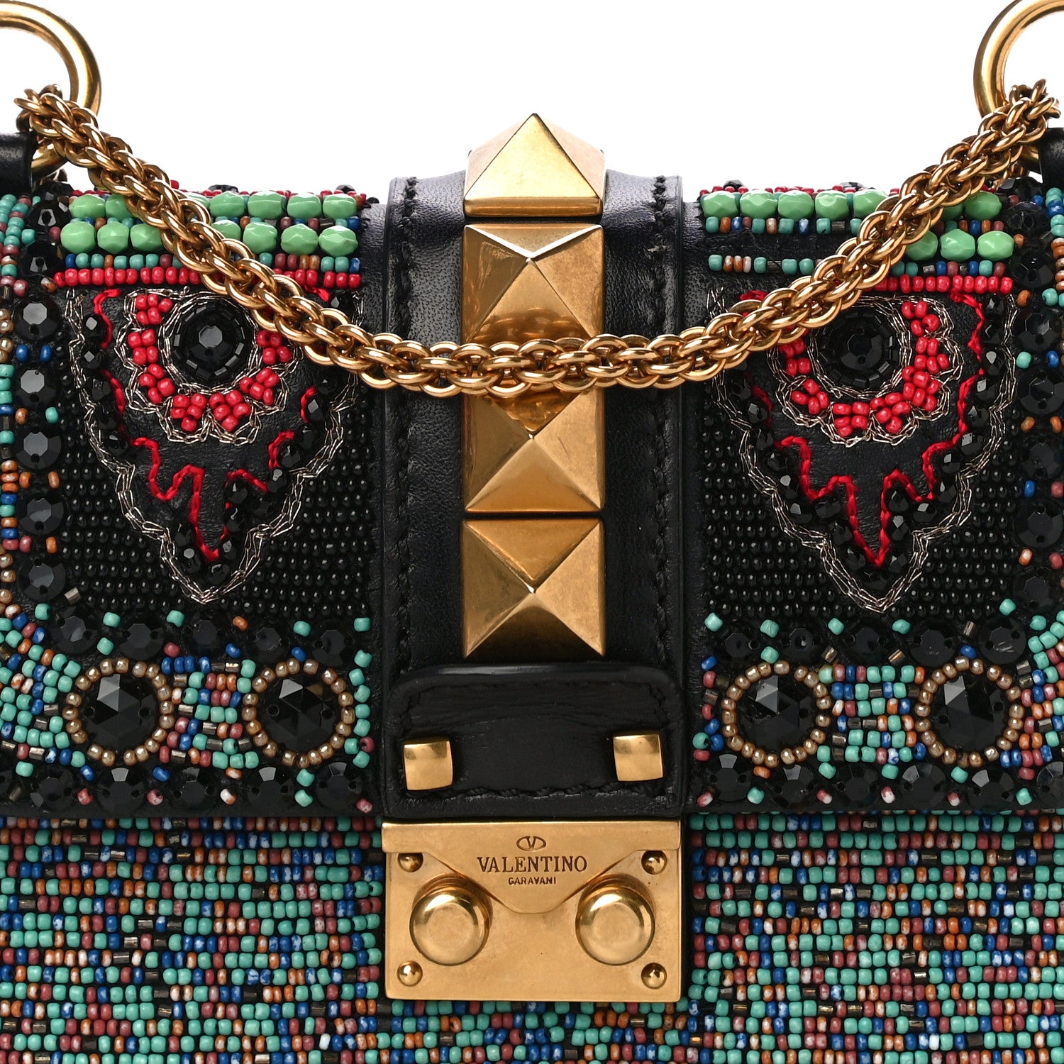 Valentino Garavani Vitello Beaded Small Glam Lock Rockstud Flap Black 7 of 13