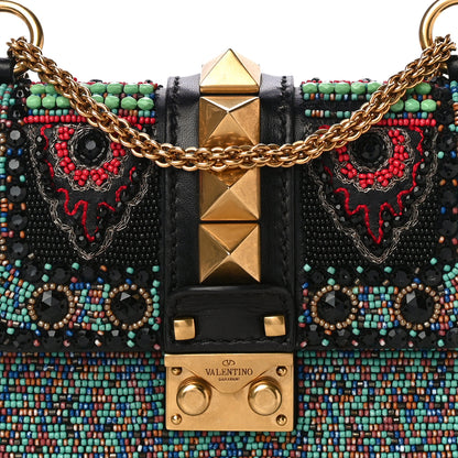 Valentino Garavani Vitello Beaded Small Glam Lock Rockstud Flap Black 7 of 13