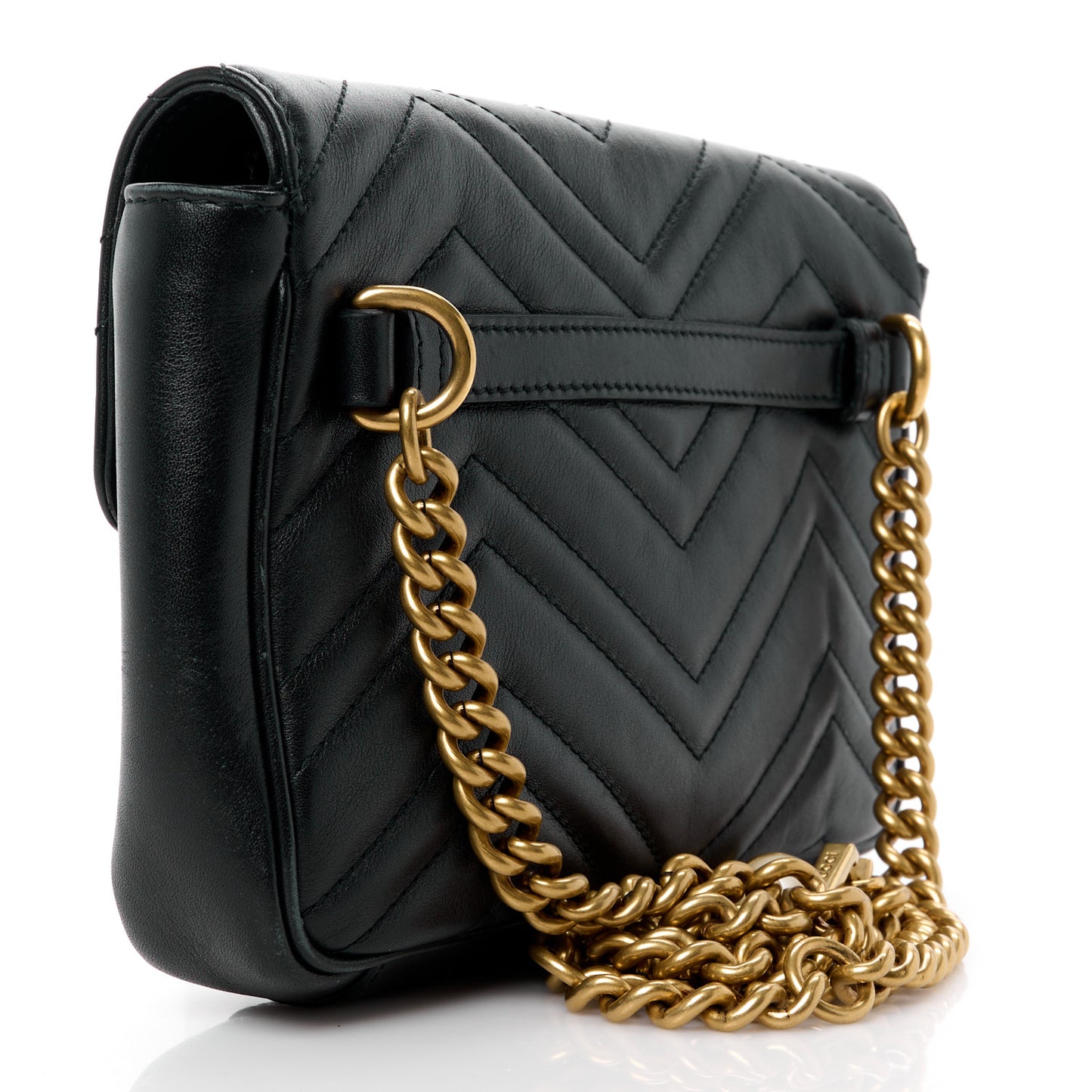 Calfskin Matelasse Pearly GG Marmont Chain Belt Bag Black