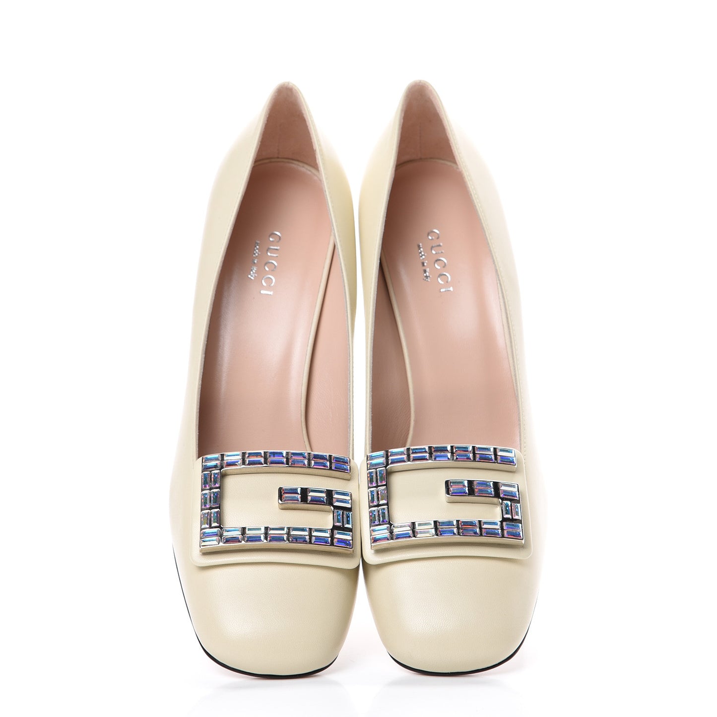 Malaga Kid Crystal Square G Madelyn Mid Heel Loafer Pumps 37 Ivory