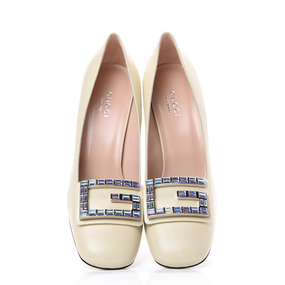 Gucci Malaga Kid Crystal Square G Madelyn Mid Heel Loafer Pumps 37 Ivory 6 of 11