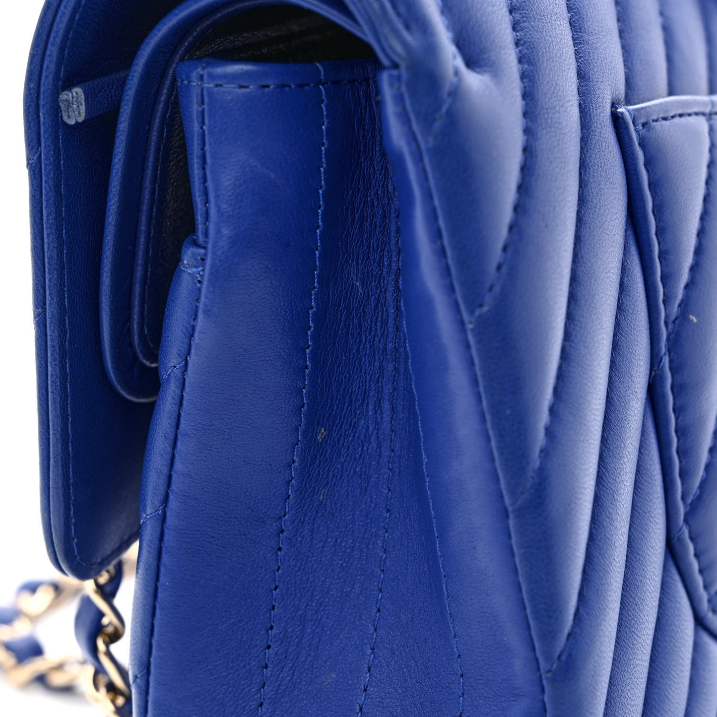 Lambskin Chevron Quilted Medium Double Flap Blue