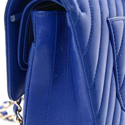 Chanel Lambskin Chevron Quilted Medium Double Flap Blue 15 of 15