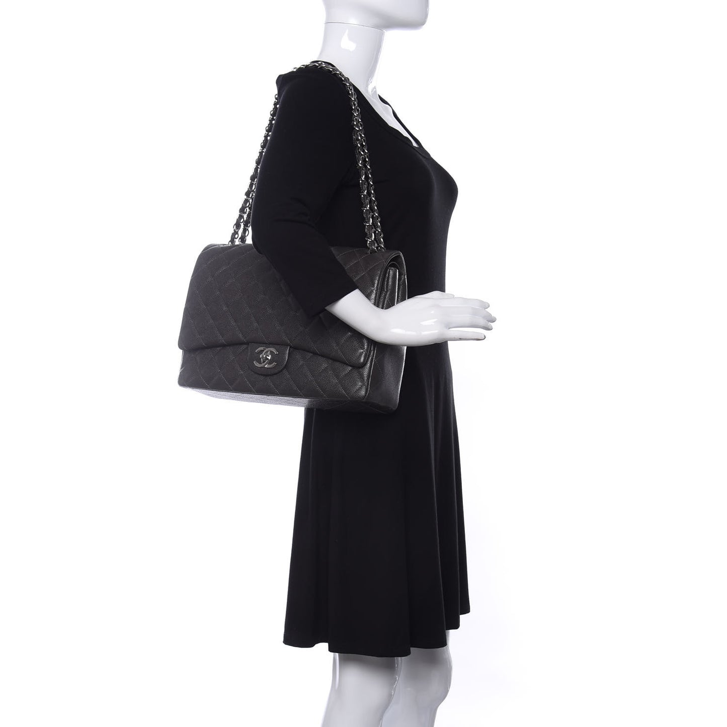 Caviar Quilted Maxi Double Flap Grey