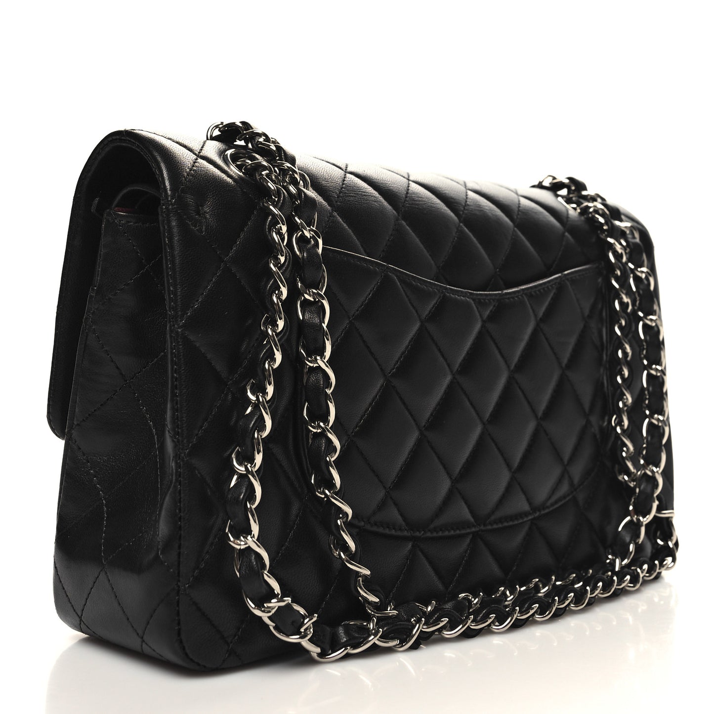 Lambskin Quilted Medium Double Flap Black