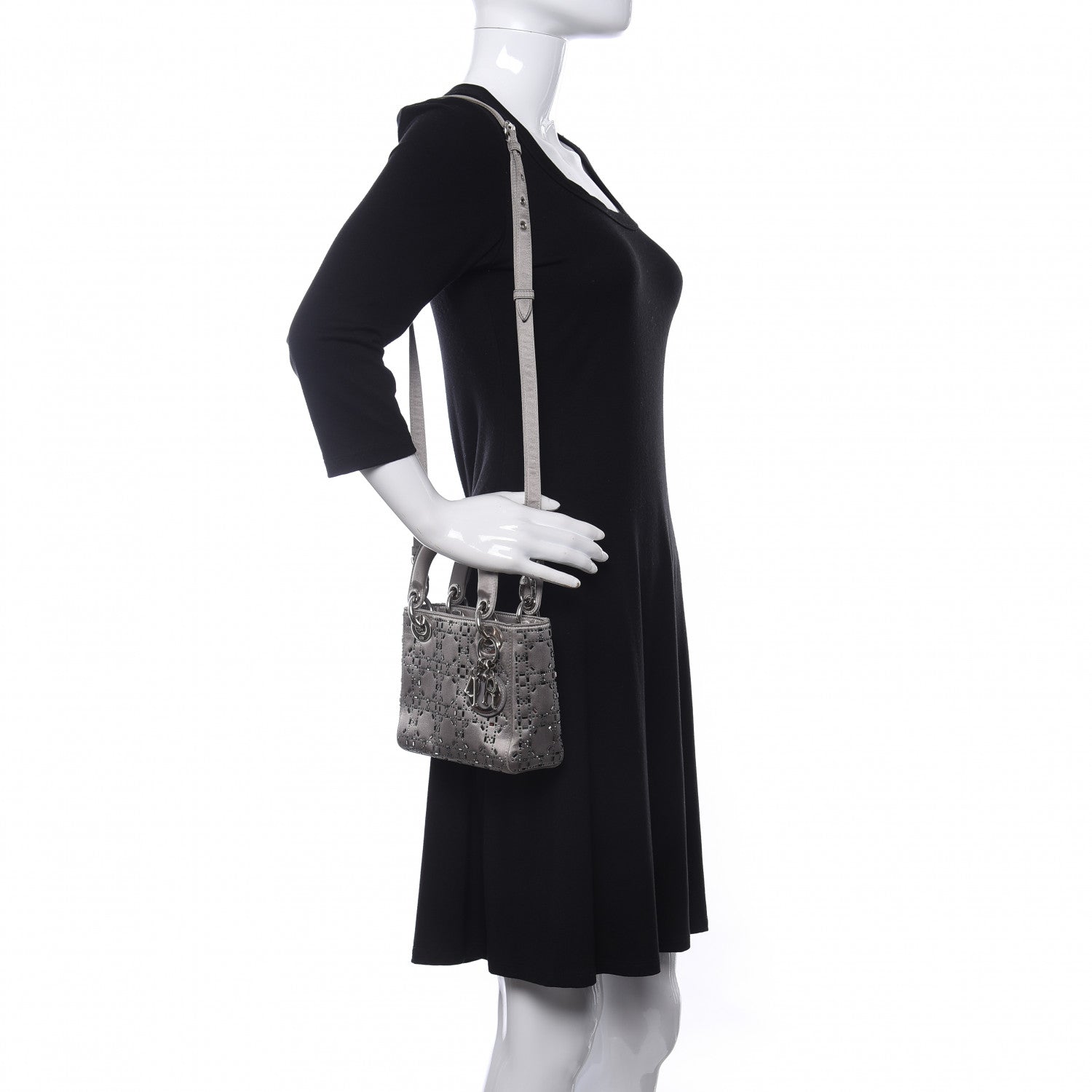 Christian Dior Satin Crystal Cannage Mini Lady Dior Gray 2 of 13