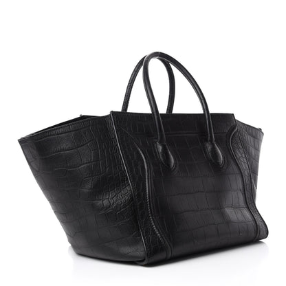 Celine Crocodile Embossed Calfskin Medium Phantom Luggage Black 3 of 15