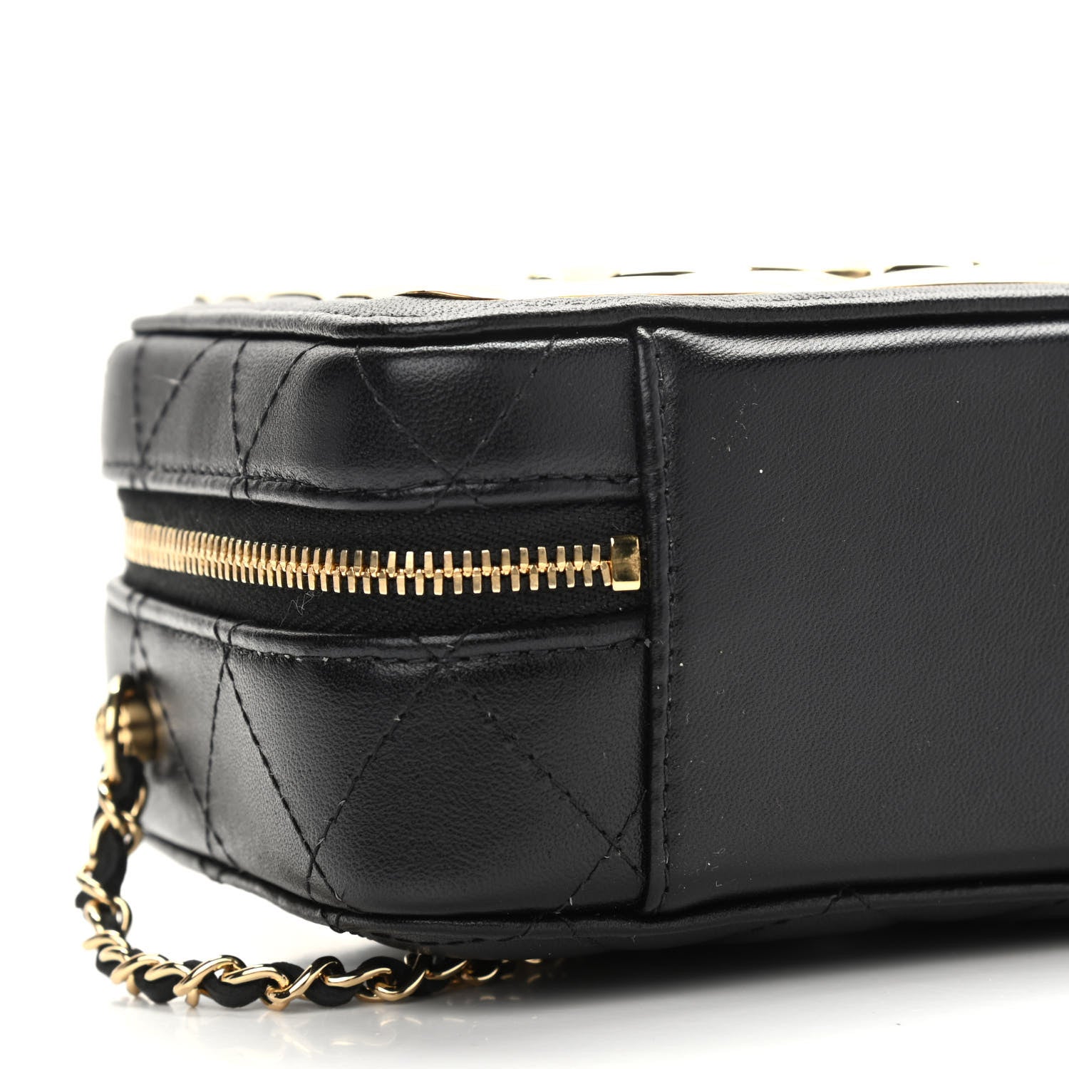 Chanel Lambskin Quilted Golden Plate Clutch With Chain Black 9 of 11