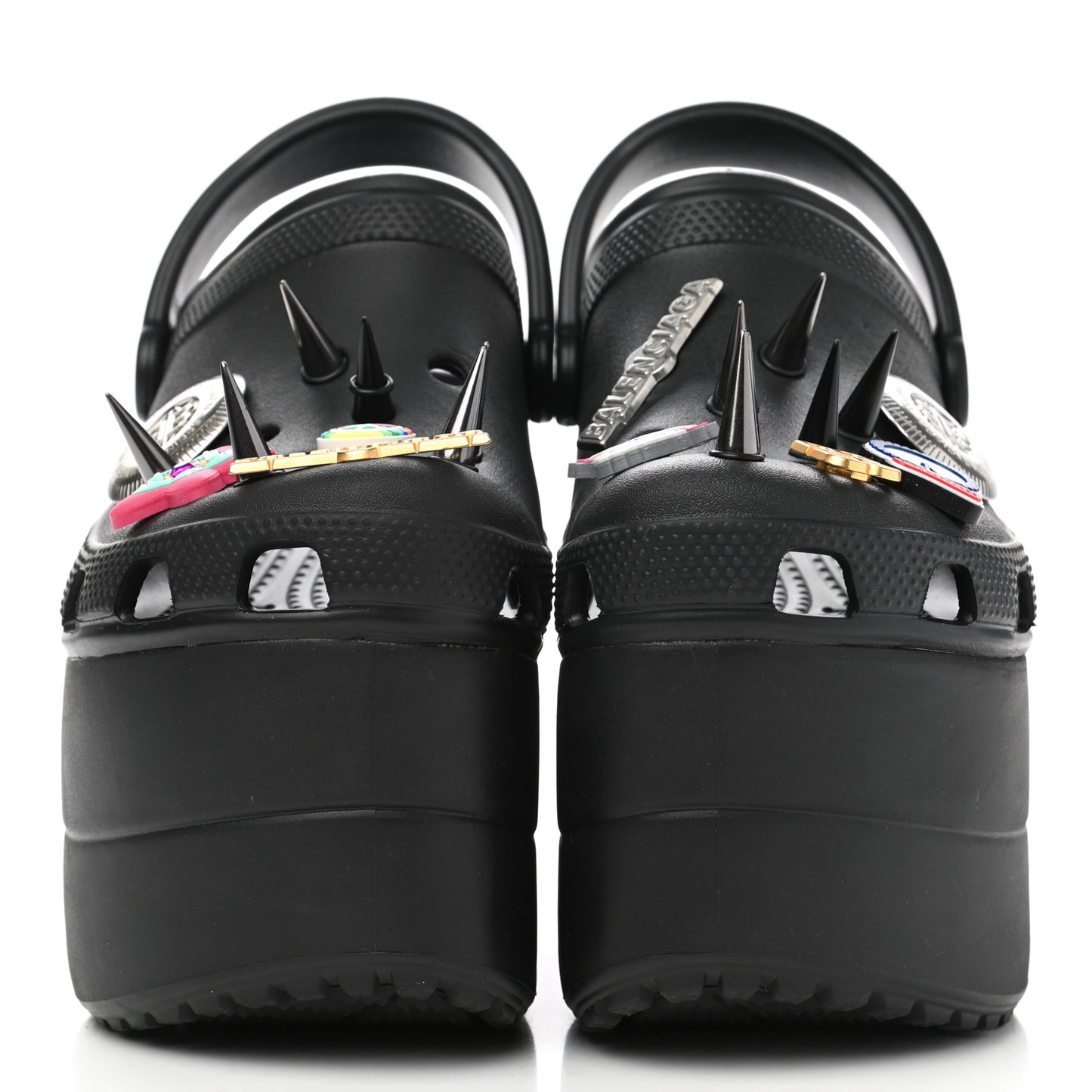 X CROCS Rubber Textured Spiked Womens Platform Sandals 38 Black