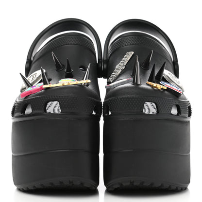 Balenciaga X CROCS Rubber Textured Spiked Womens Platform Sandals 38 Black 2 of 8
