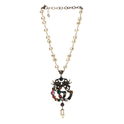Gucci Crystal Pearl Marmont Dragon Necklace Aged Gold Multicolor 3 of 7
