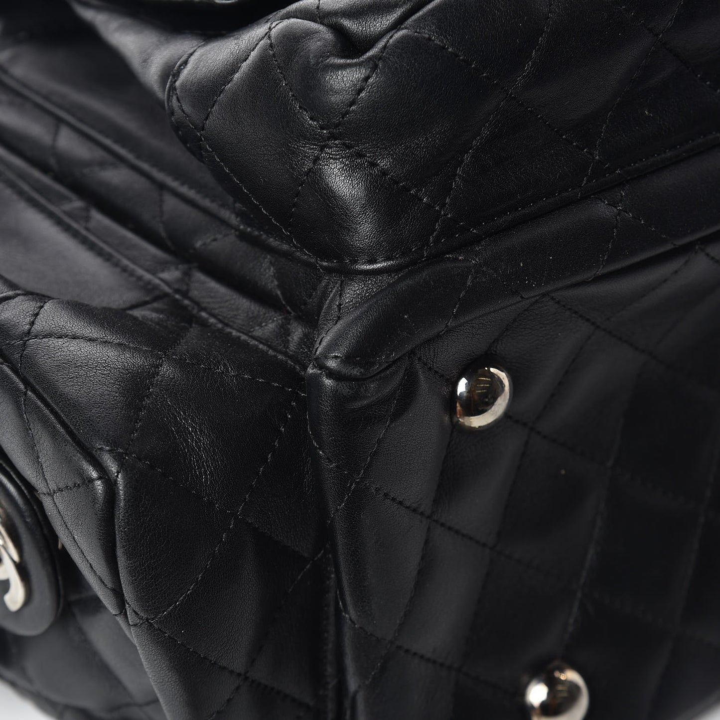 Calfskin Quilted Large Cambon Multipocket Reporter Black White