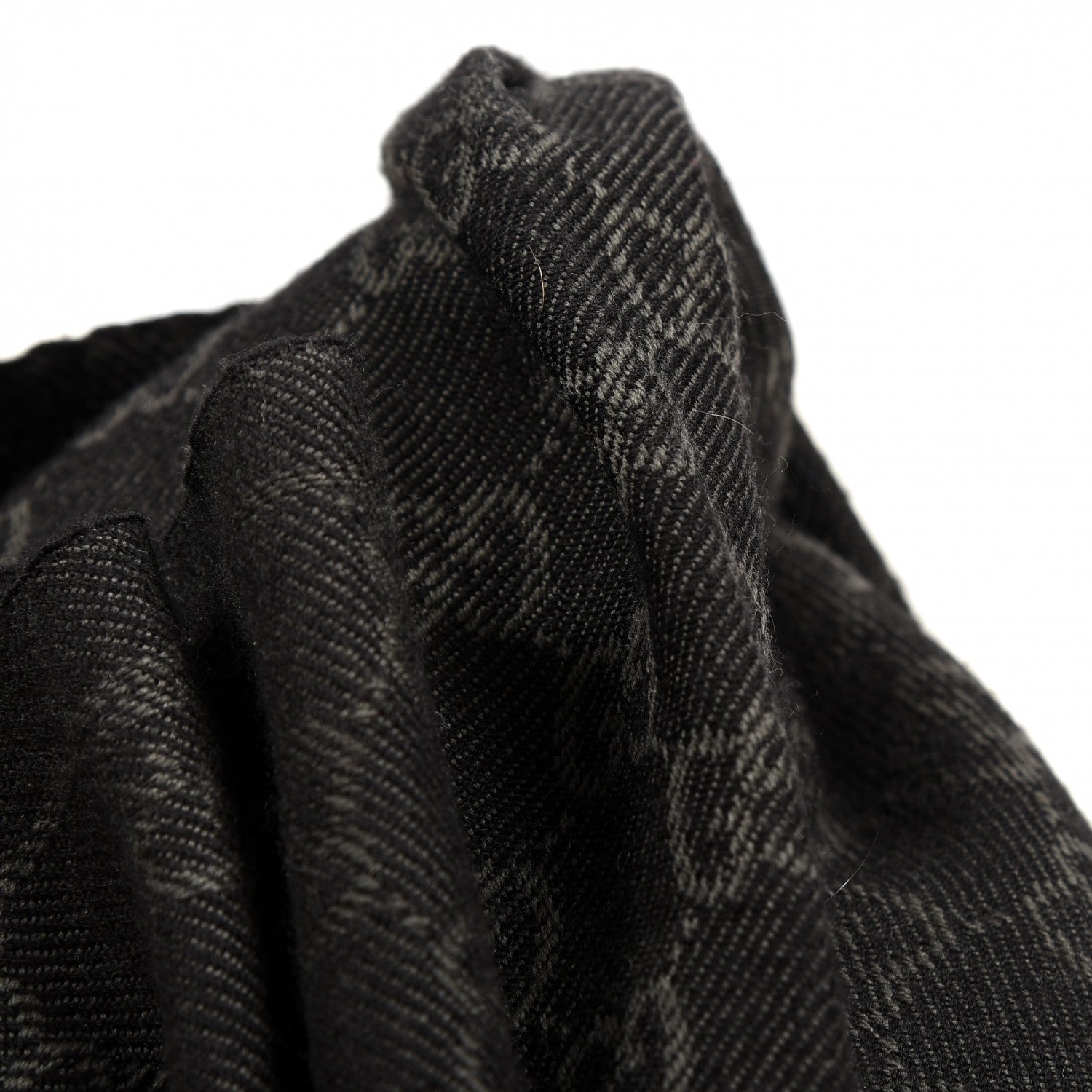 Gucci Wool GG Monogram Arliss Fringe Scarf Anthracite Black 4 of 4