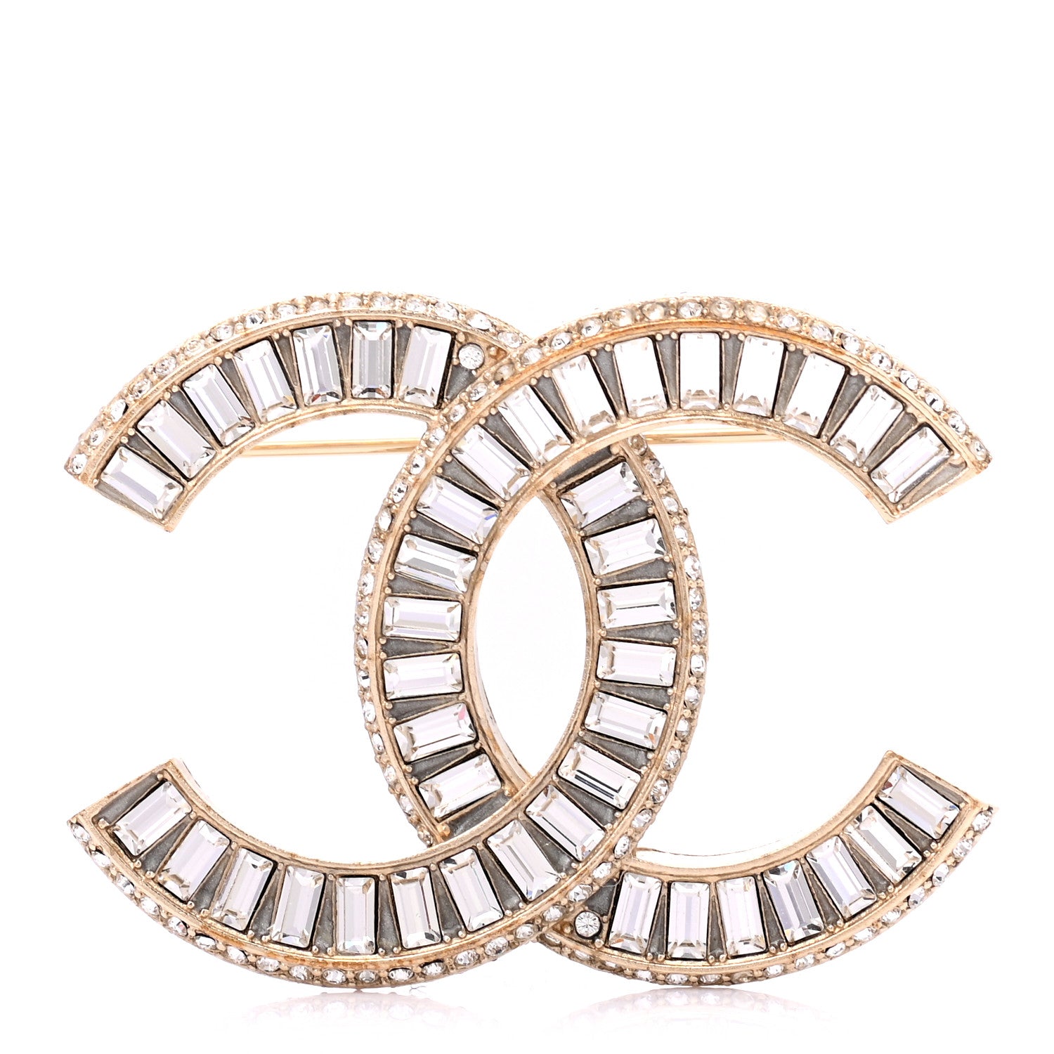 Chanel Baguette Crystal CC Brooch Gold 1 of 4