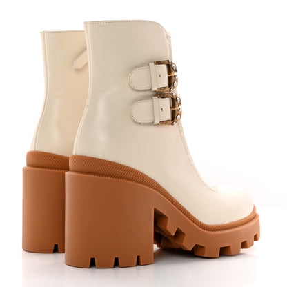 Gucci Kensington Calfskin Nappa GG Supreme Monogram Womens Double Buckle Ankle Boots 36.5 Mystic White Beige 4 of 11