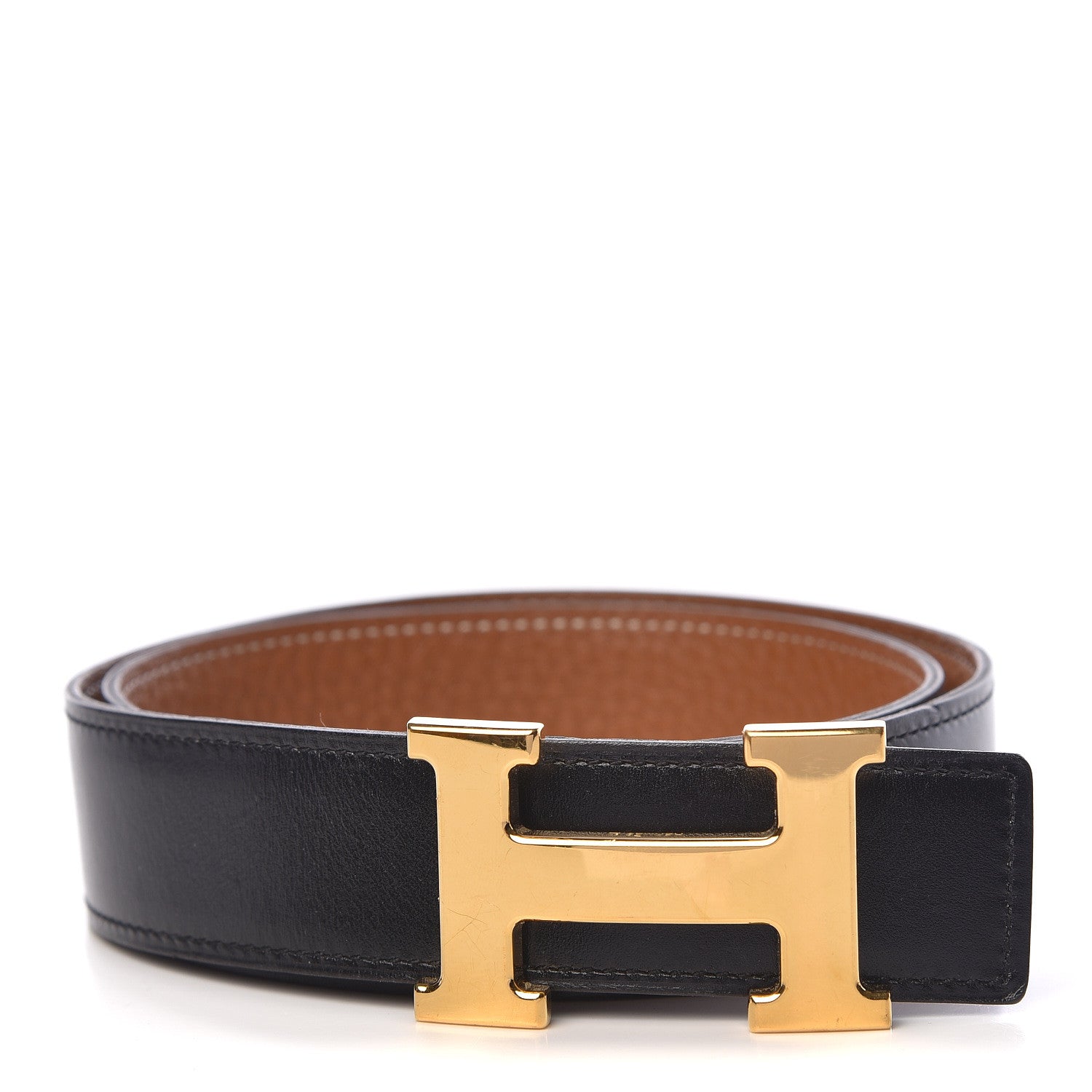 Hermes Box Togo 32mm H Belt 75 Black Gold 1 of 6