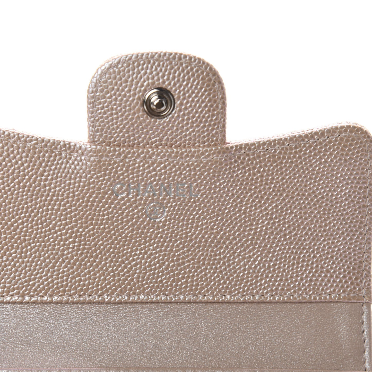 Metallic Caviar Chevron Quilted Compact Flap Wallet Light Gold