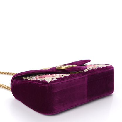 Gucci Velvet Matelasse Embroidered Small GG Marmont Shoulder Bag Fuchsia Violet Cyclamen 4 of 10