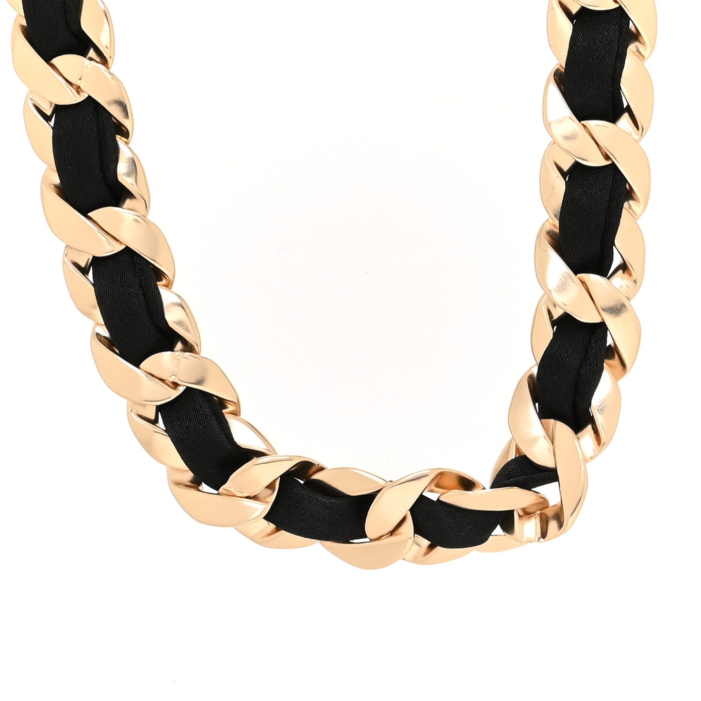 Silk CC Chain Link Choker Necklace Light Gold Black