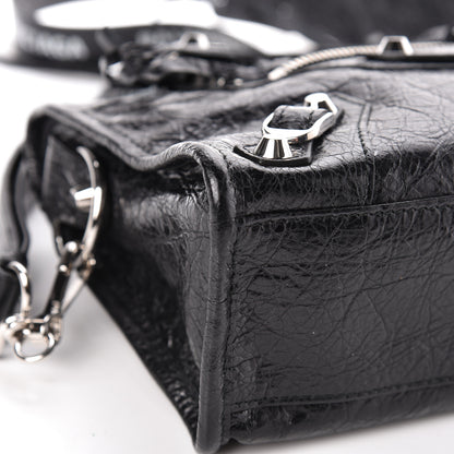 Balenciaga Agneau Classic Silver Hardware Mini City Logo Strap Black White 9 of 10