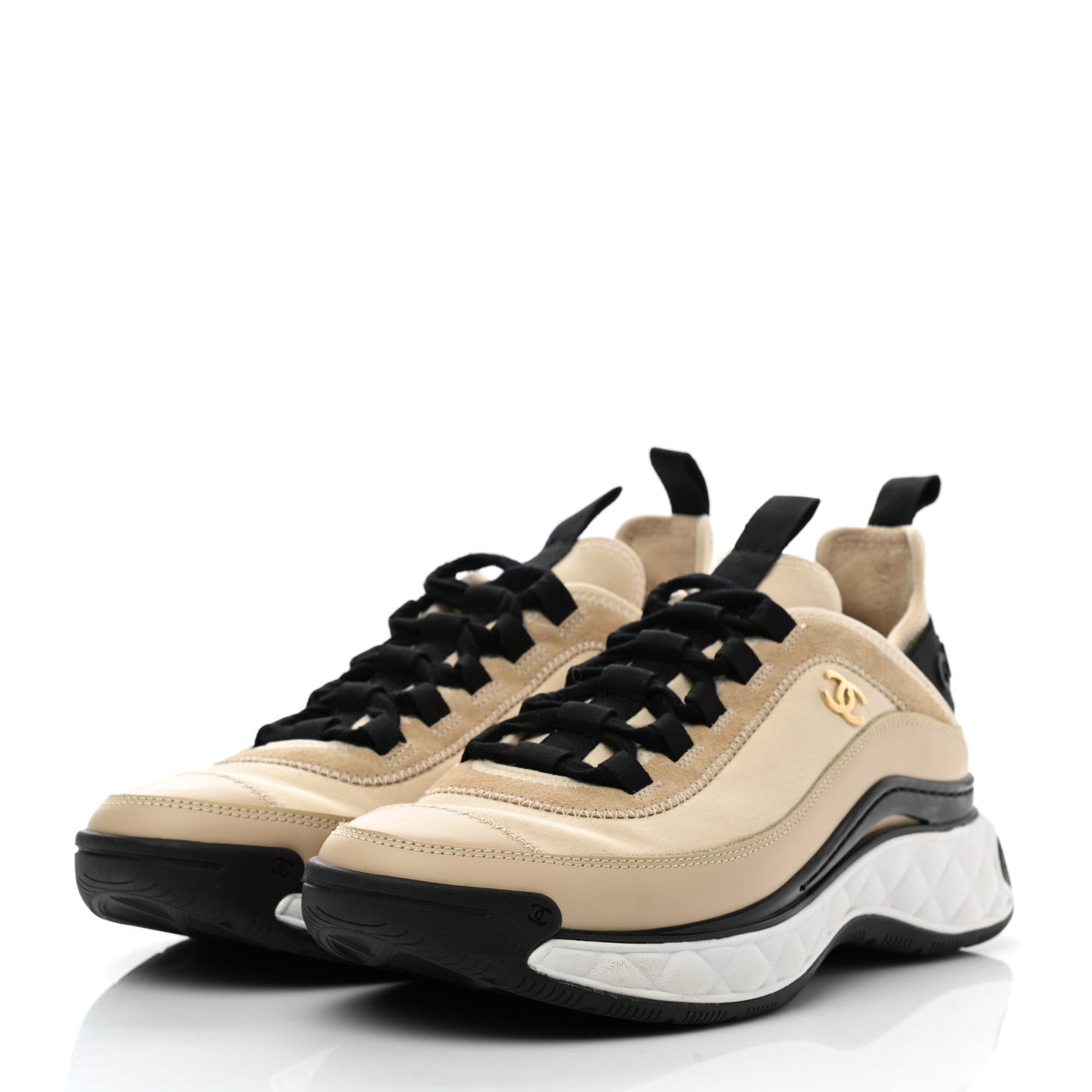 Velvet Calfskin Mixed Fibers CC Sneakers 38.5 Beige
