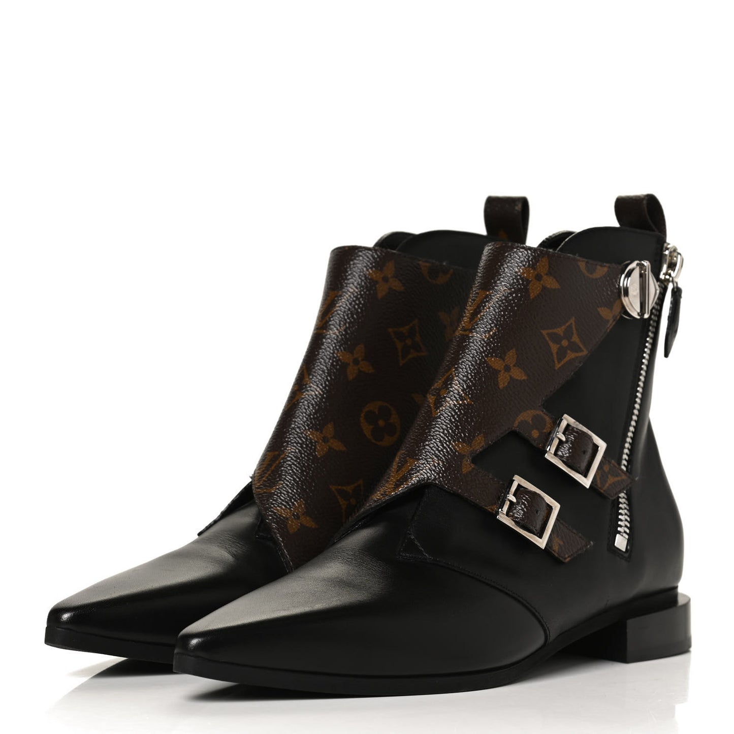 Calfskin Monogram Jumble Flat Ankle Boots 37 Black