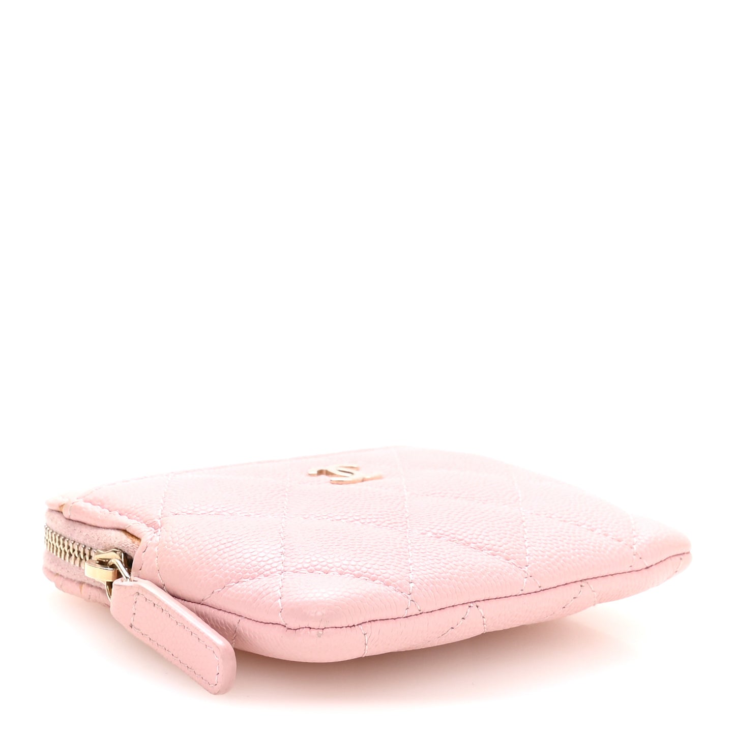 Caviar Quilted Zip Card Holder Wallet Light Pink