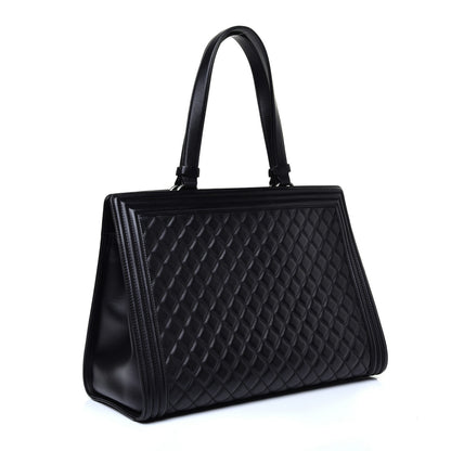 Chanel Calfskin Quilted Boy Shopping Tote Black 3 of 10