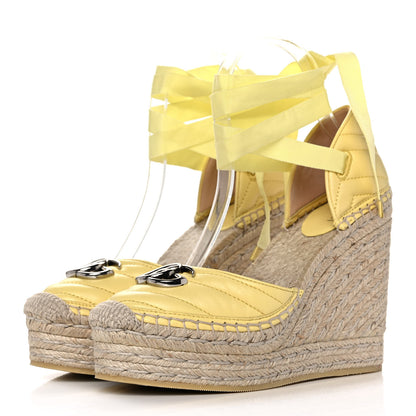 Gucci Nappa Matelasse GG Marmont Ankle Wrap Platform Espadrille Wedges 37.5 Banana 3 of 10