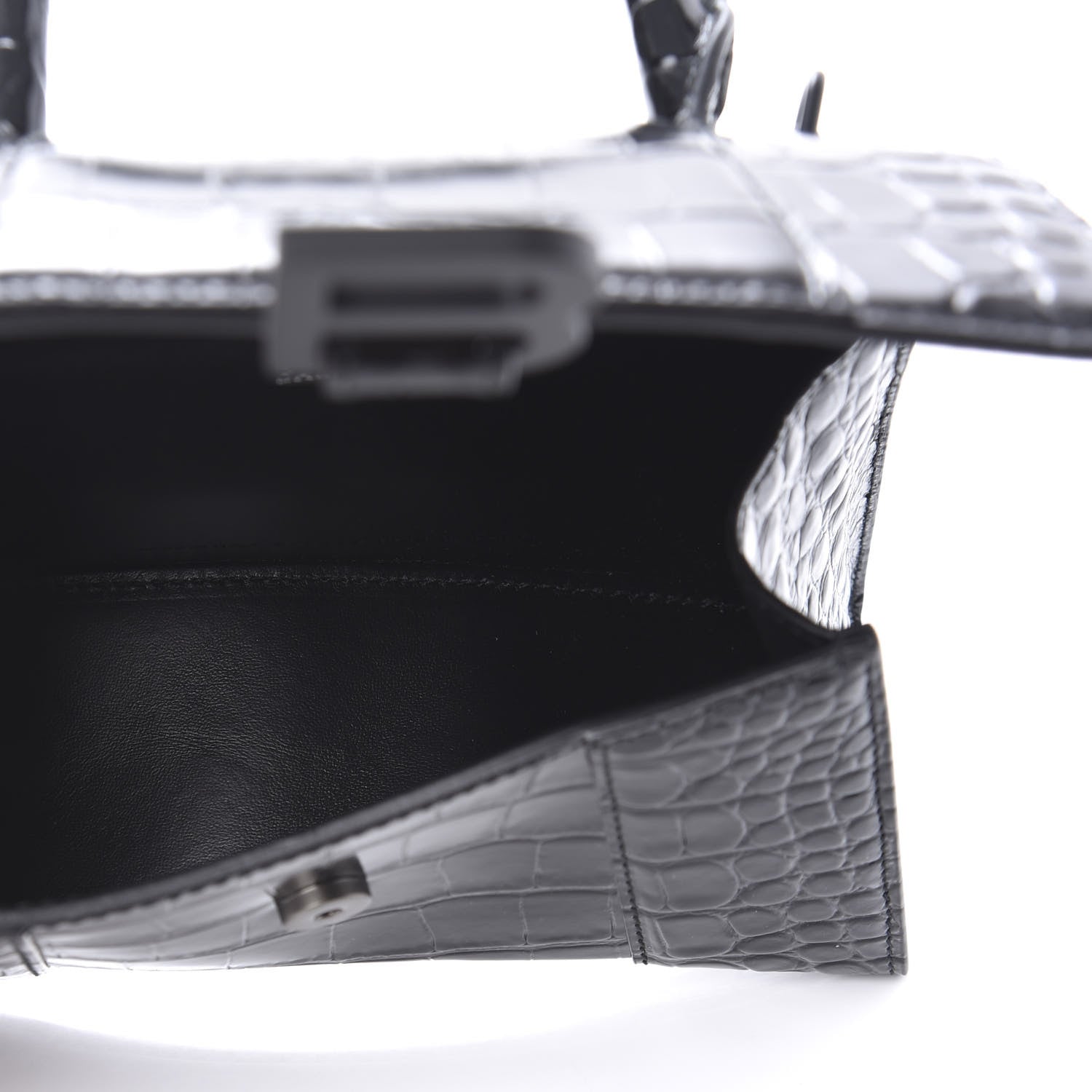 Balenciaga Shiny Calfskin Monochrome Crocodile Embossed Hourglass Top Handle Bag XS Black 5 of 9