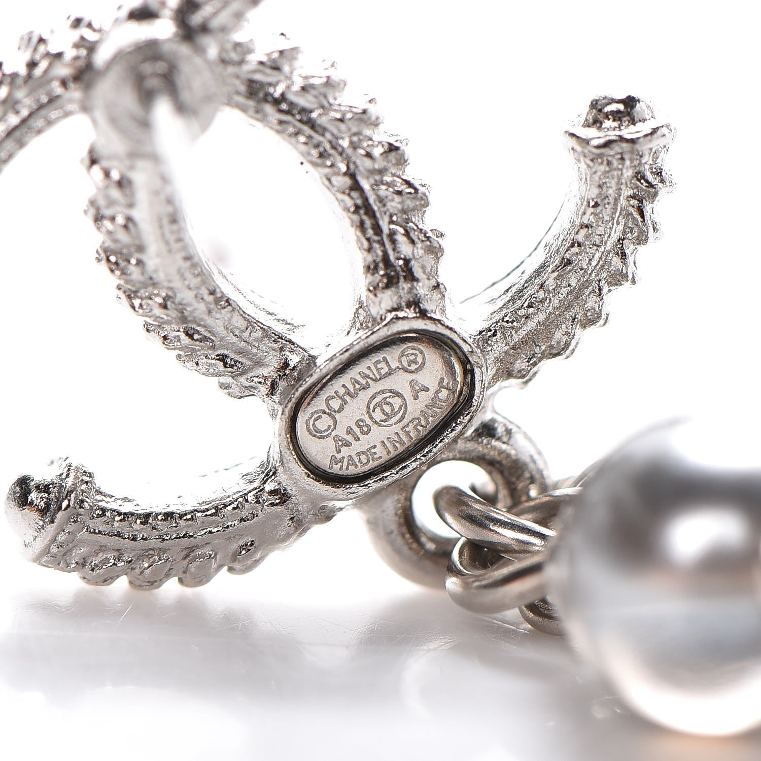 Chanel CC Dangle Earrings Pearly Grey Silver 3 of 4
